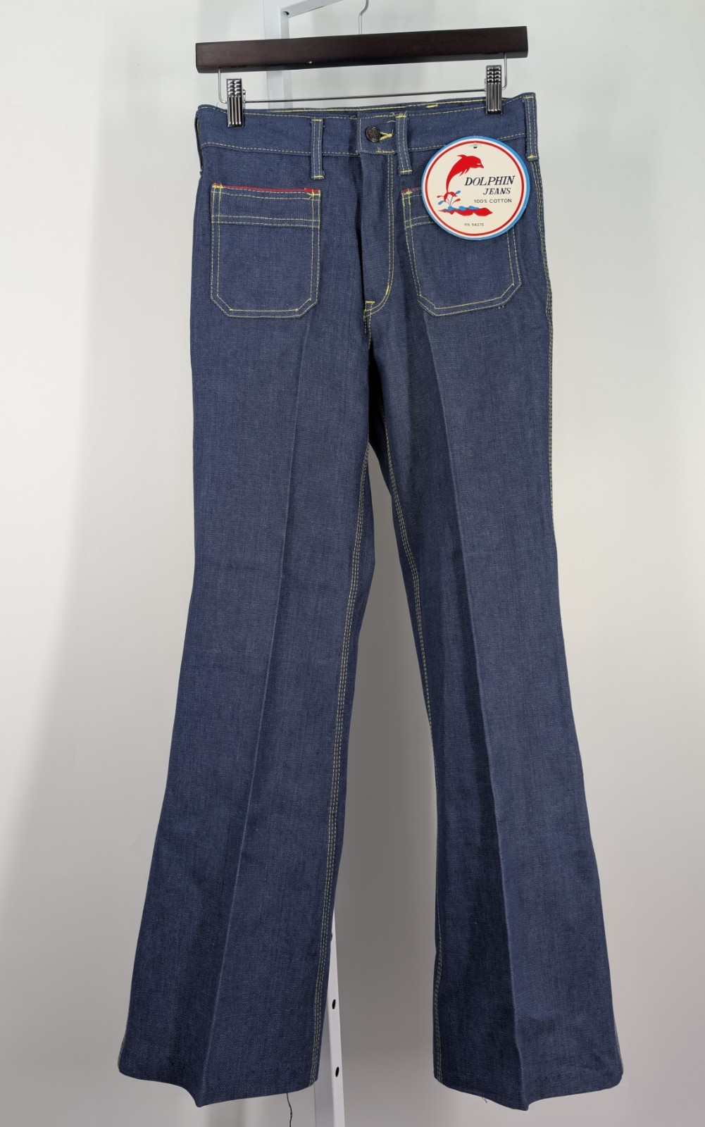 Vintage 70s Bell Bottom Indigo Denim Jeans Hippy NWT 28 31 Flare Rockabilly