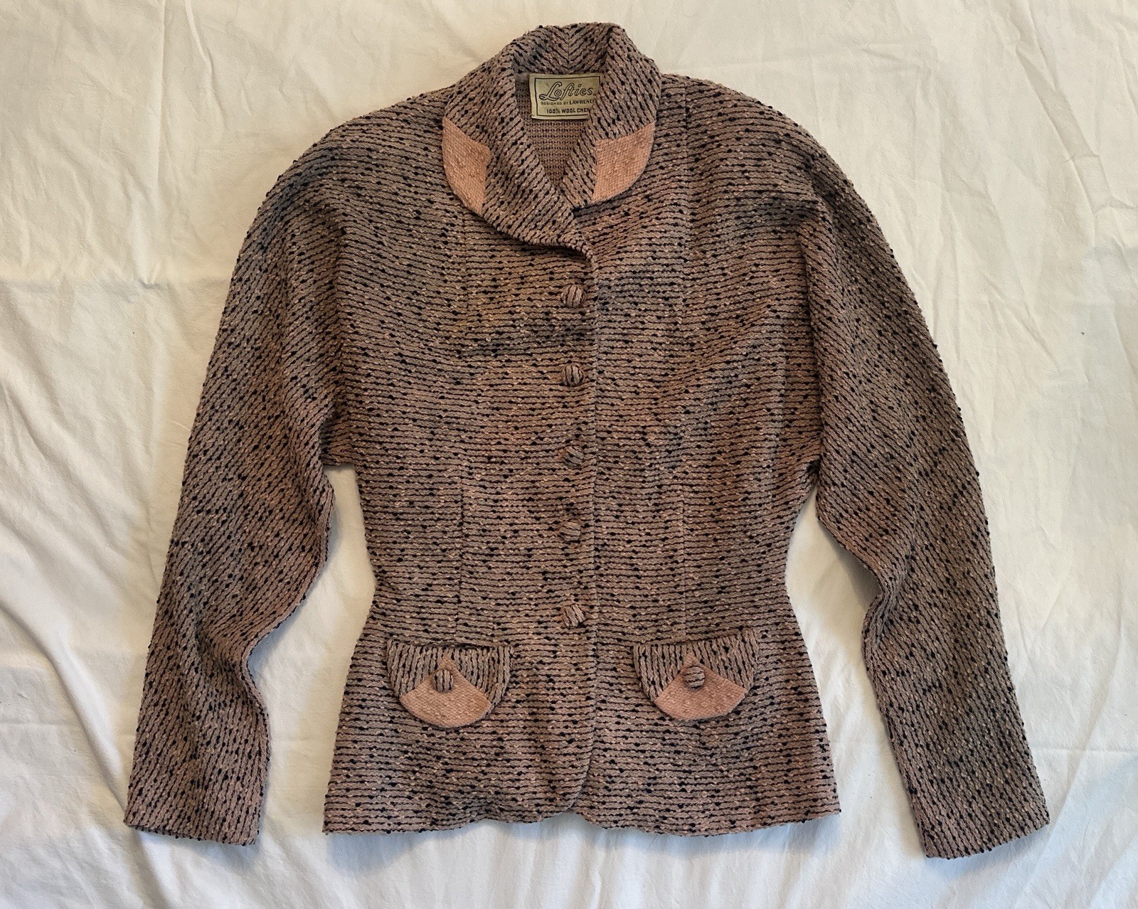 Lofties by Lawrence Vintage Pink 100% Wool Chenille Blazer