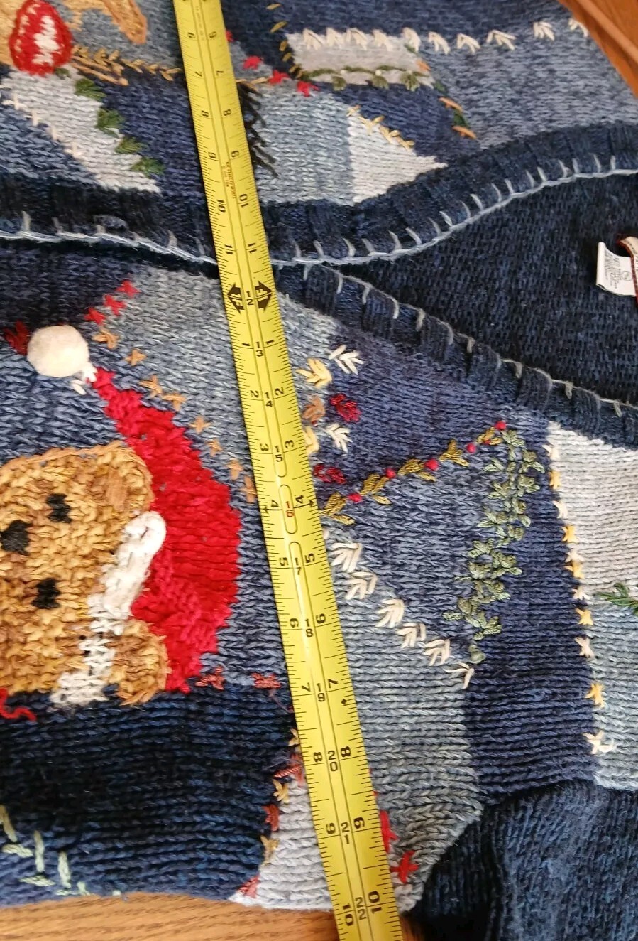 Vintage Tiara Sweater Teddy Bear Christmas Holiday Knit Blue Medium