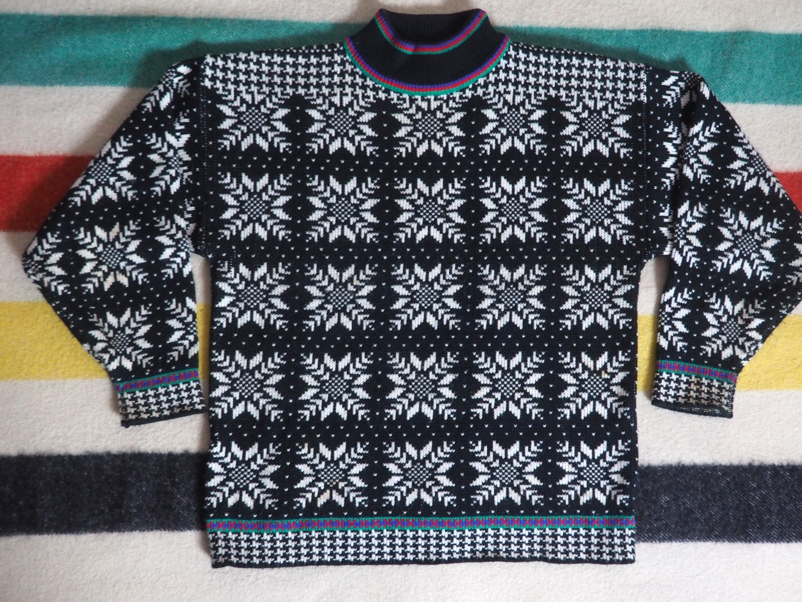 VTG 80s Objectives Black White Nordic Ski Retro Acrylic Pullover Sweater M
