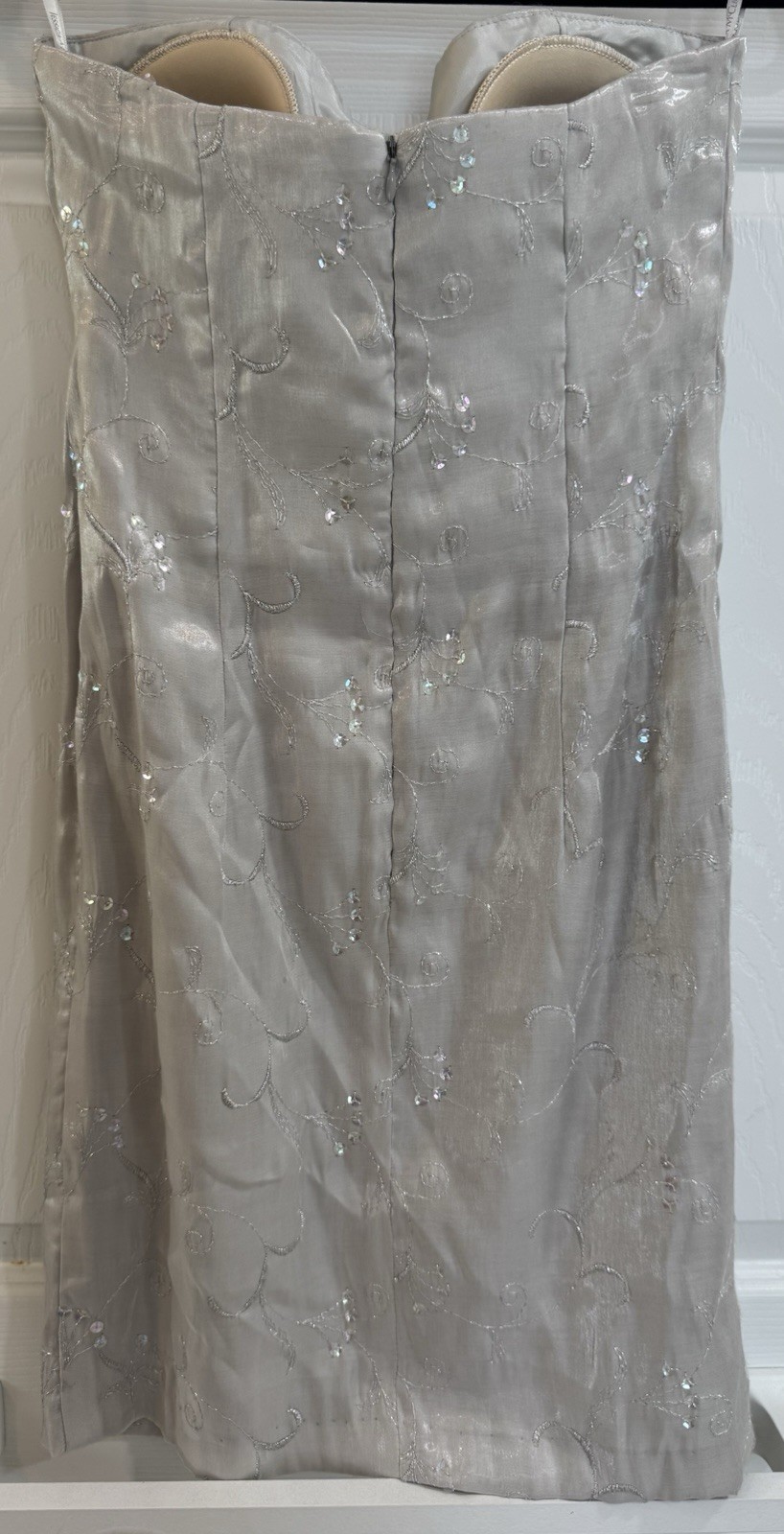 Jessica McClintock Gunne Sax Women’s Dress Vintage 80’s Prom Silver Strapless 5