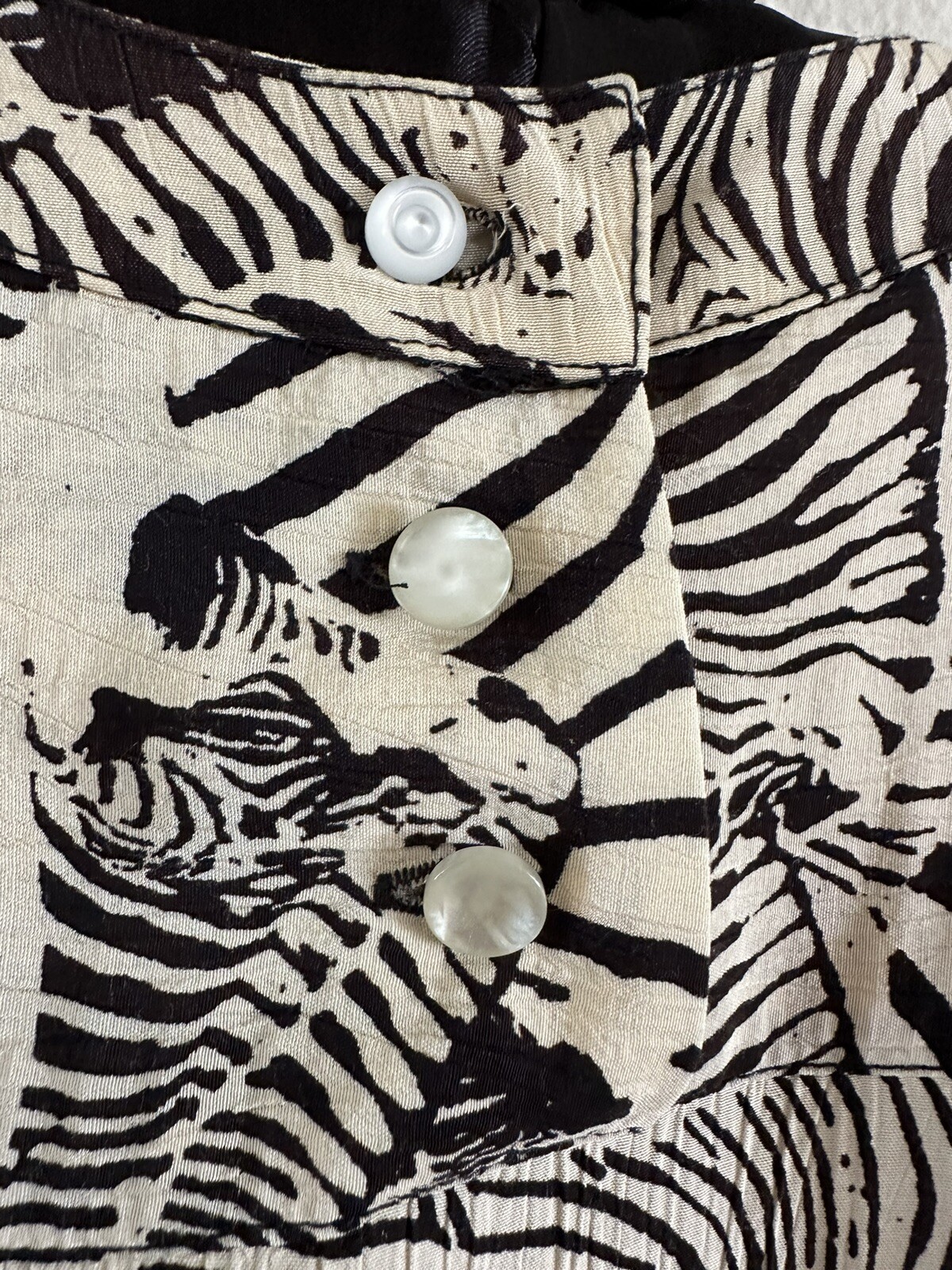 1980s Liz Claiborne Dresses Petites Crinkle Rayon Dress Zebra Print Safari 6 VTG