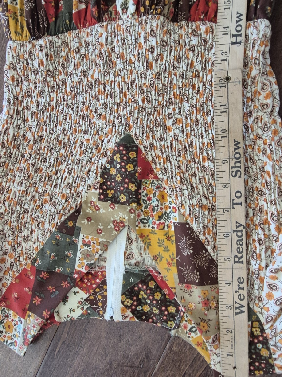 Prairie Denise Patchwork Print Long Maxi Dress Fall Cottage Elastic Stretch Read