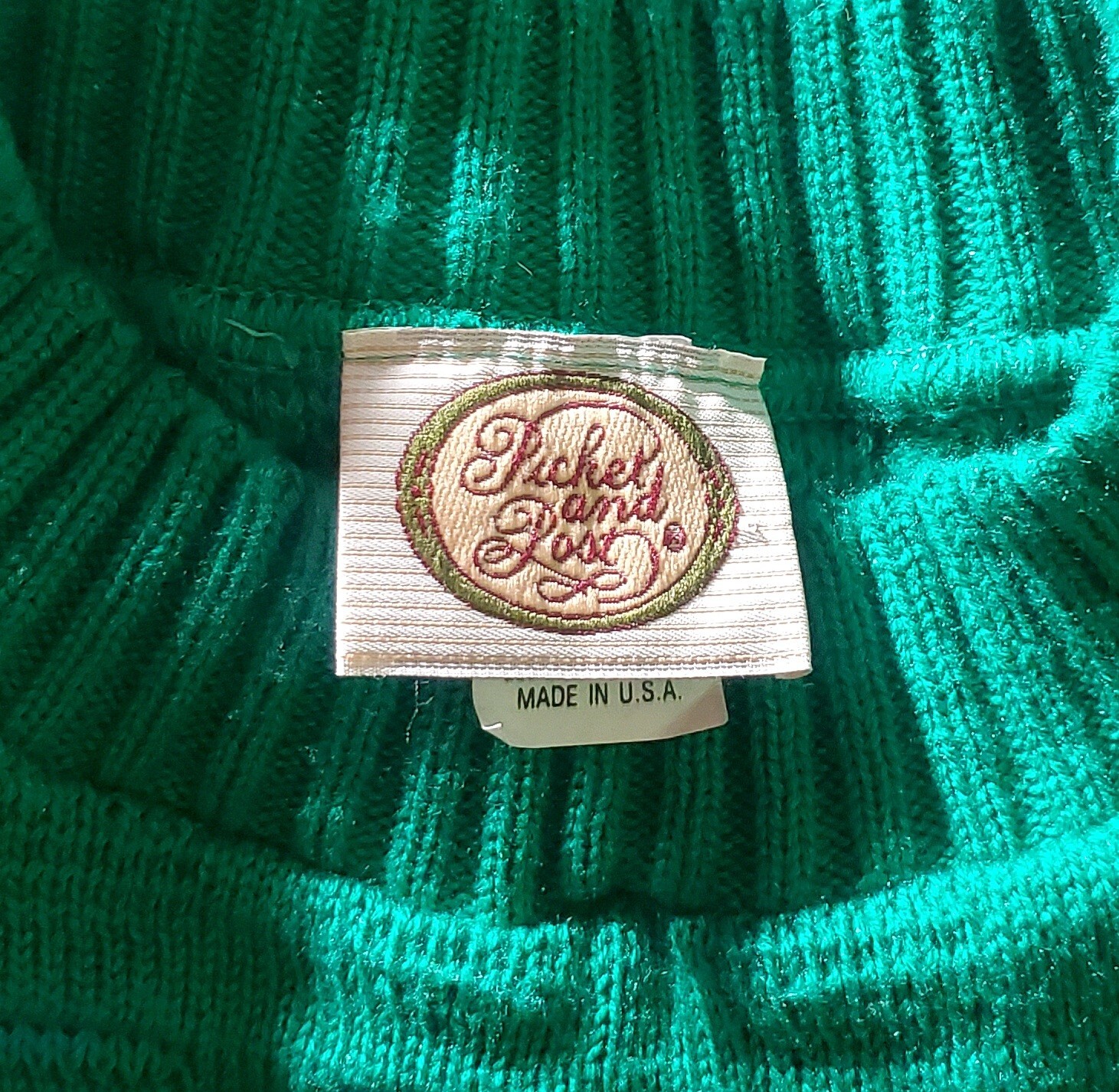 VINTAGE 80s PICKET AND POST 3D Unique Multicolor Green Knit Sweater XL