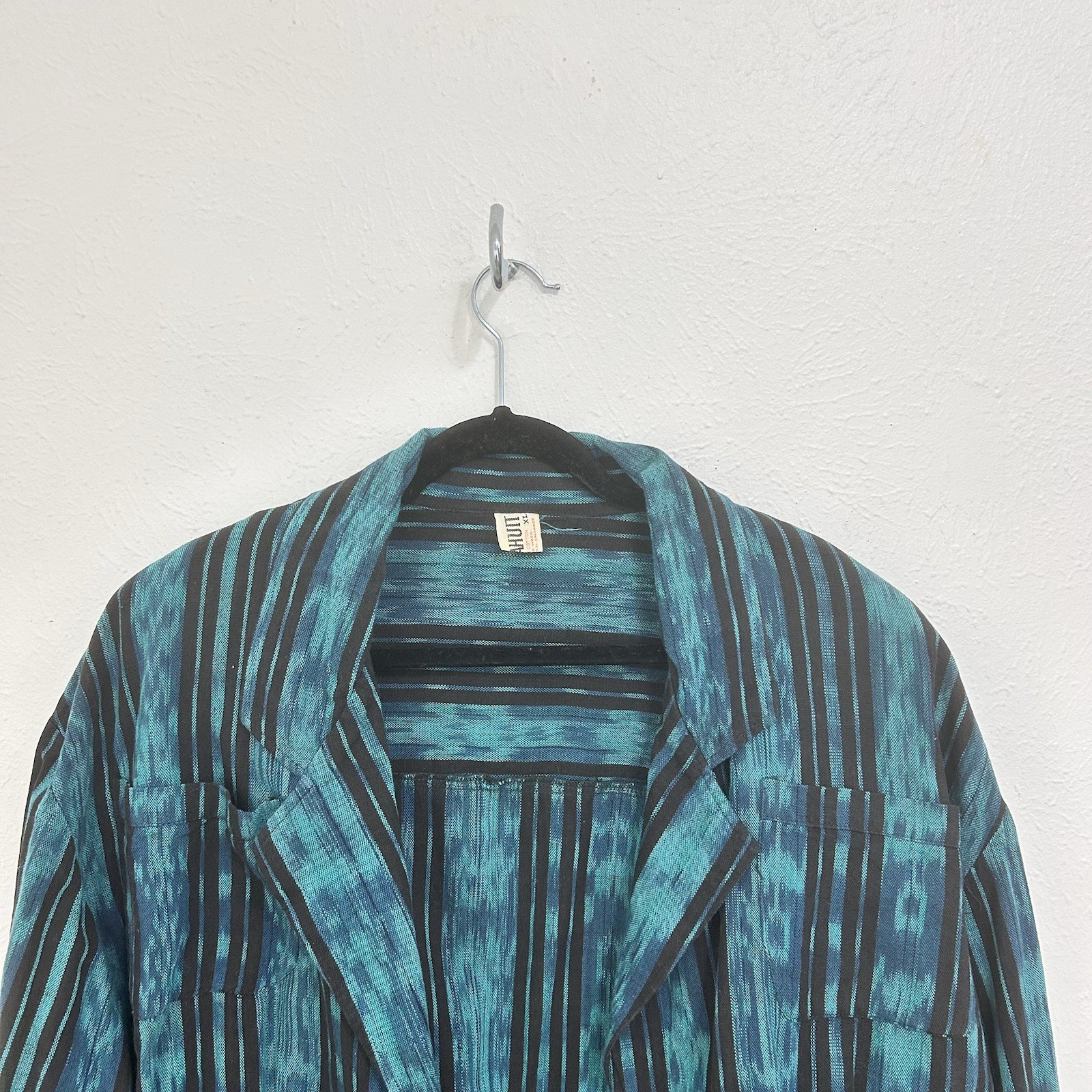 Vintage 80s Teal Blue Striped Cropped Jacket Size XL Colorful Western Southwest