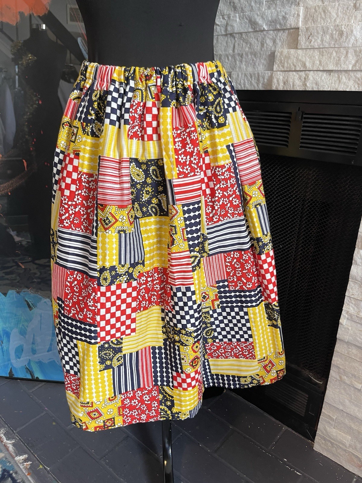 Vintage Handmade Patchwork A Line Full Flair Skirt