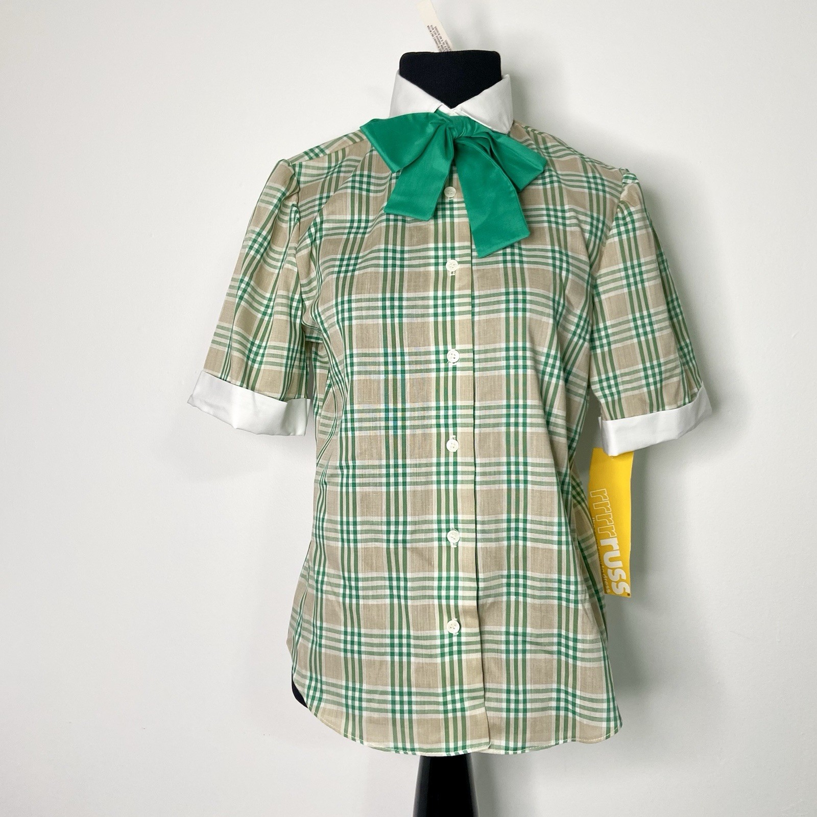 Vintage 80’s Plaid Blouse With Necktie Bow • Women’s Sz 8 • RRRRuss • Old Stock