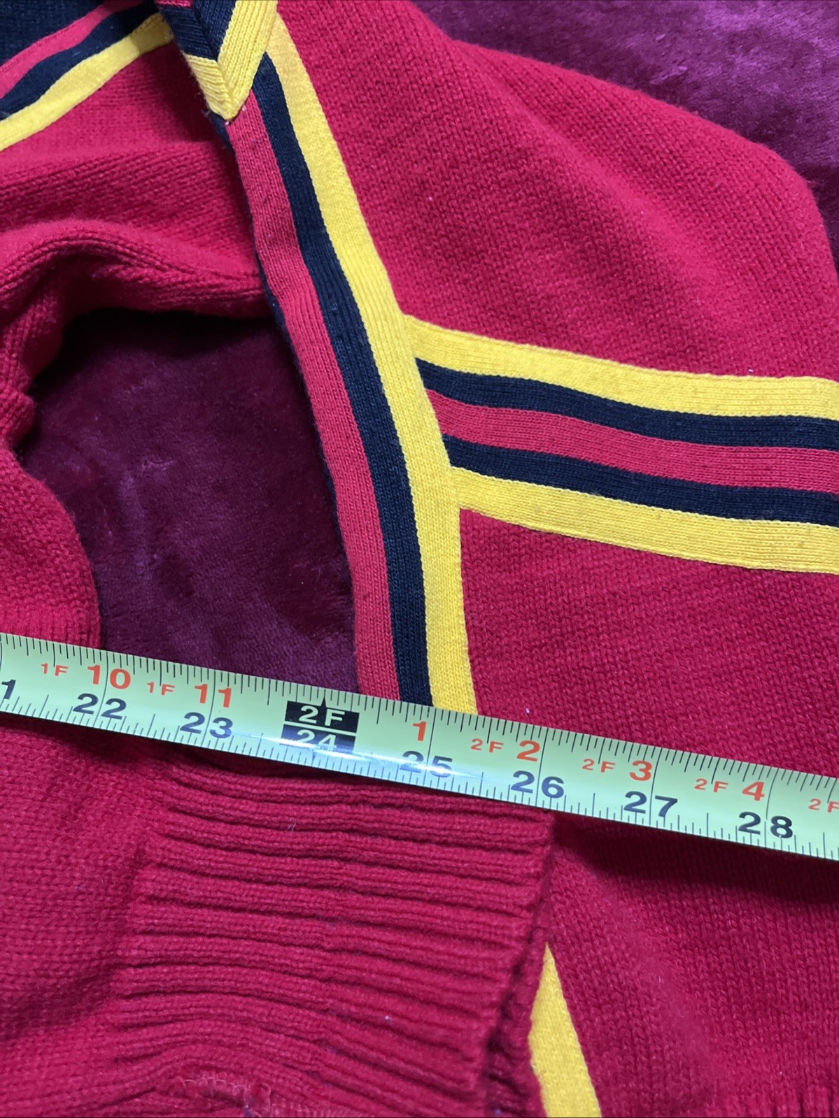 Vintage 80s Cheerleader Knit Sweater Red Black Gold Striped USA Made Medium
