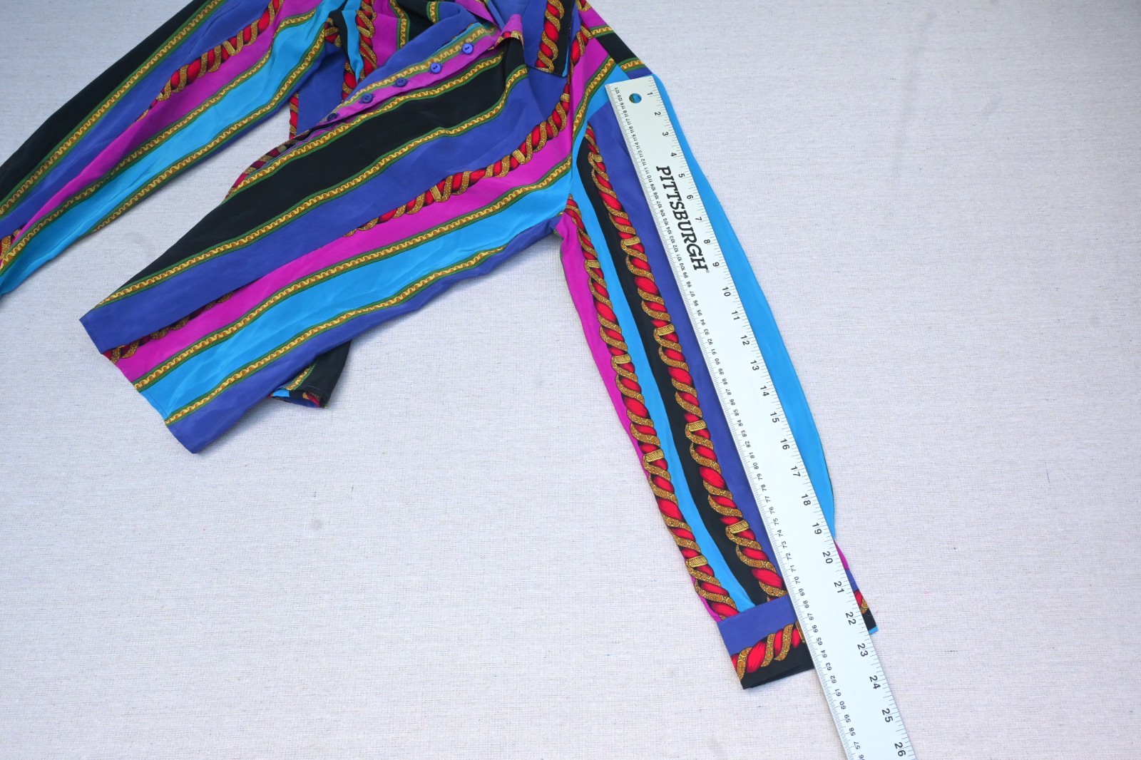 Helene St. Marie Vintage 90s Womens S Baroque Scarf Print Blouse Rope Chain Bold