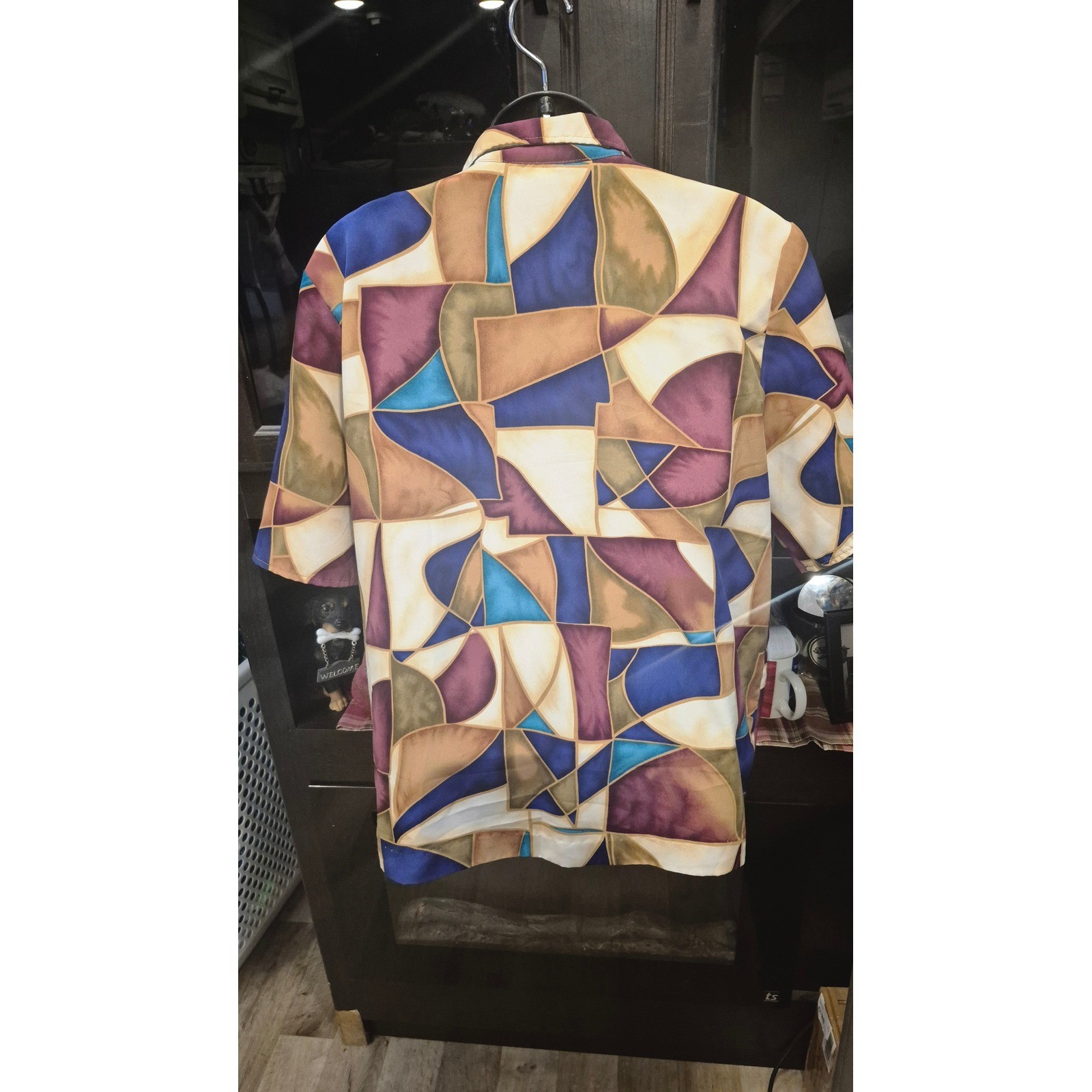 Vintage Maggie Sweet Blouse Abstract Print Made USA Retro Artsy Top Size M L