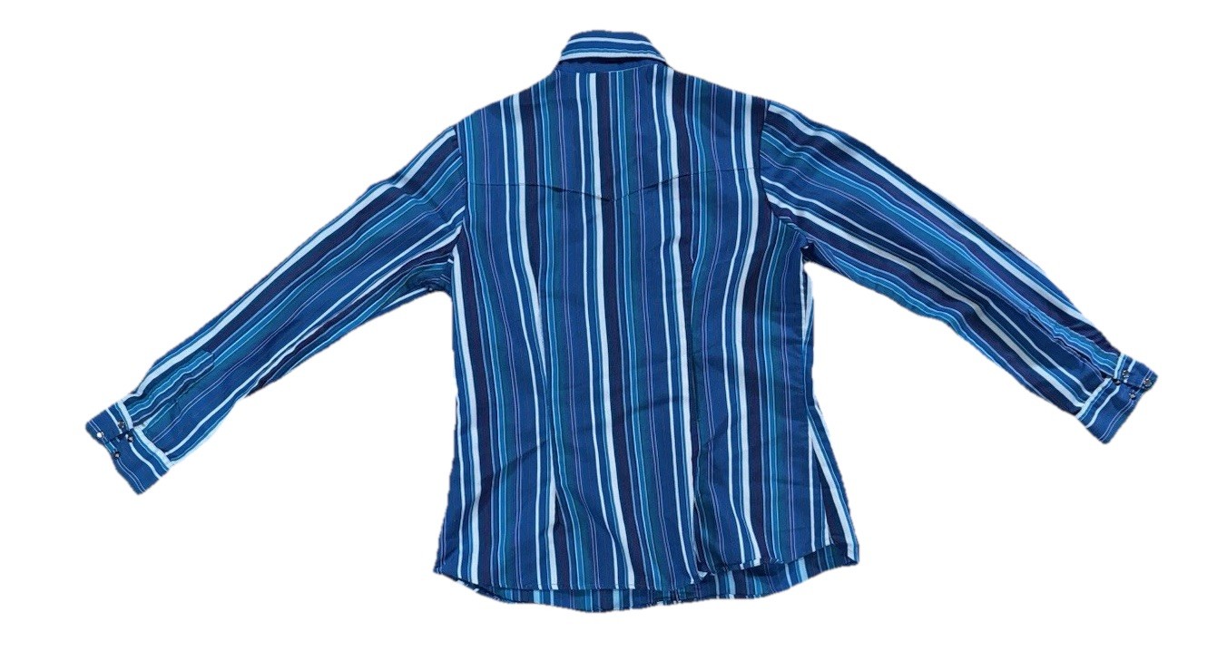 Prior Womens Med Vintage Imperial Westerns Rockabilly Blue Plaid Cowgirl Shirt