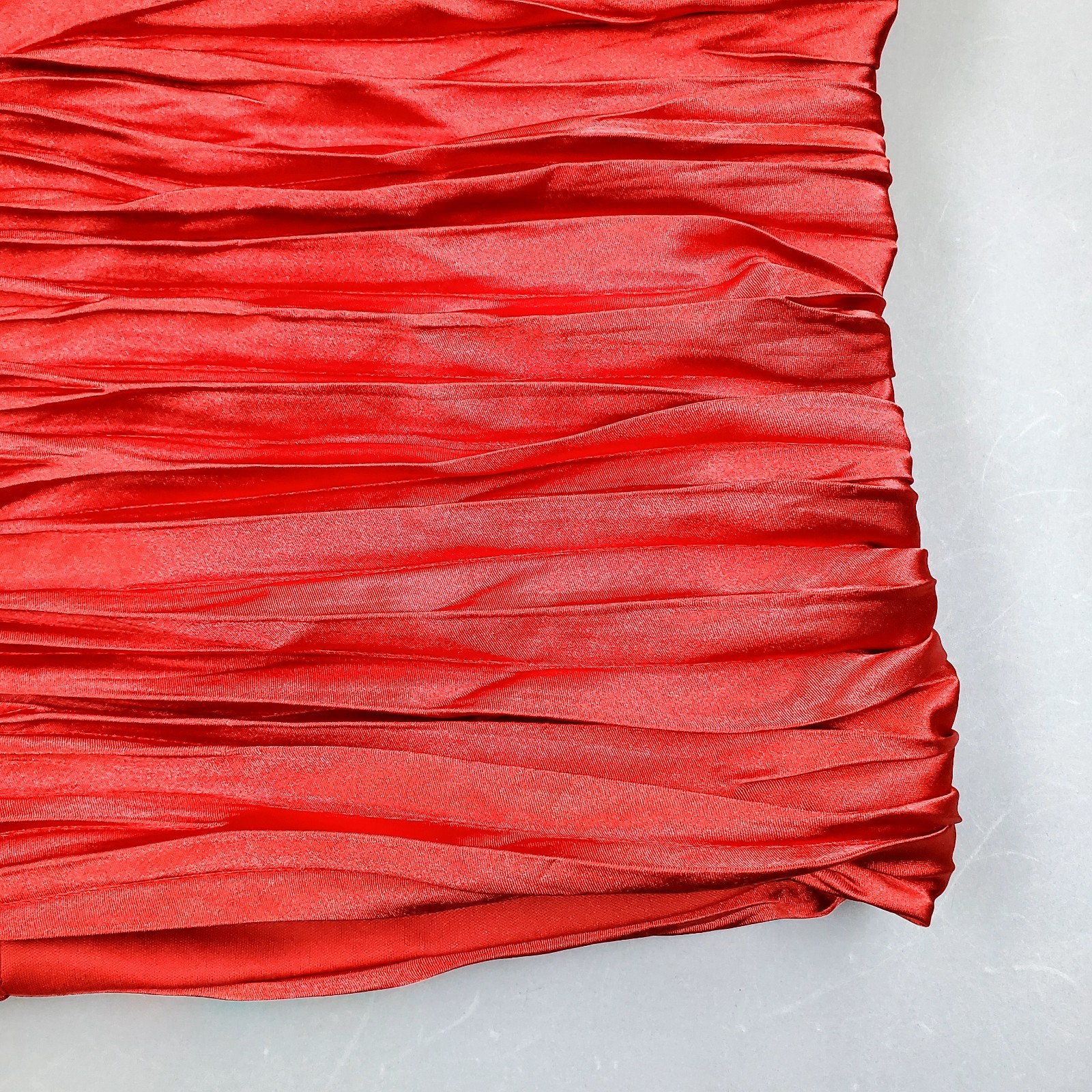 VTG 80s Eureka Red Mini Empire Ruched Shelf Bust Bandage Party Cocktail Dress