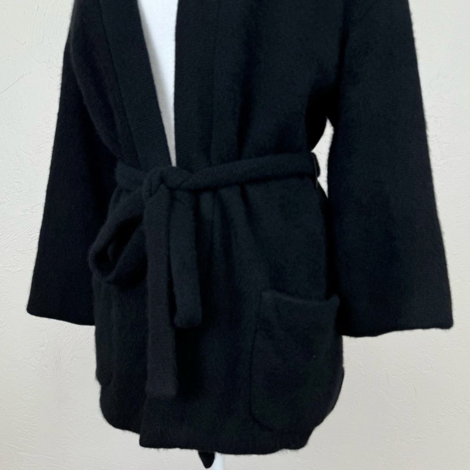 Rare Valentino 1960s Vintage Kimono / Smoking Jacket Style Wrap Jacket Black S/M