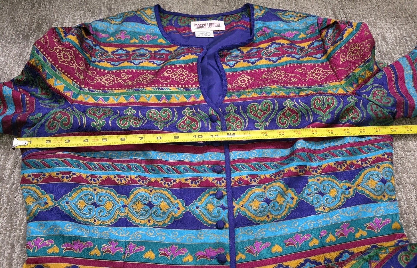 Vintage Maggy London 100% Silk Blazer Boho Jewel Tone Paisley Bright Sz Large