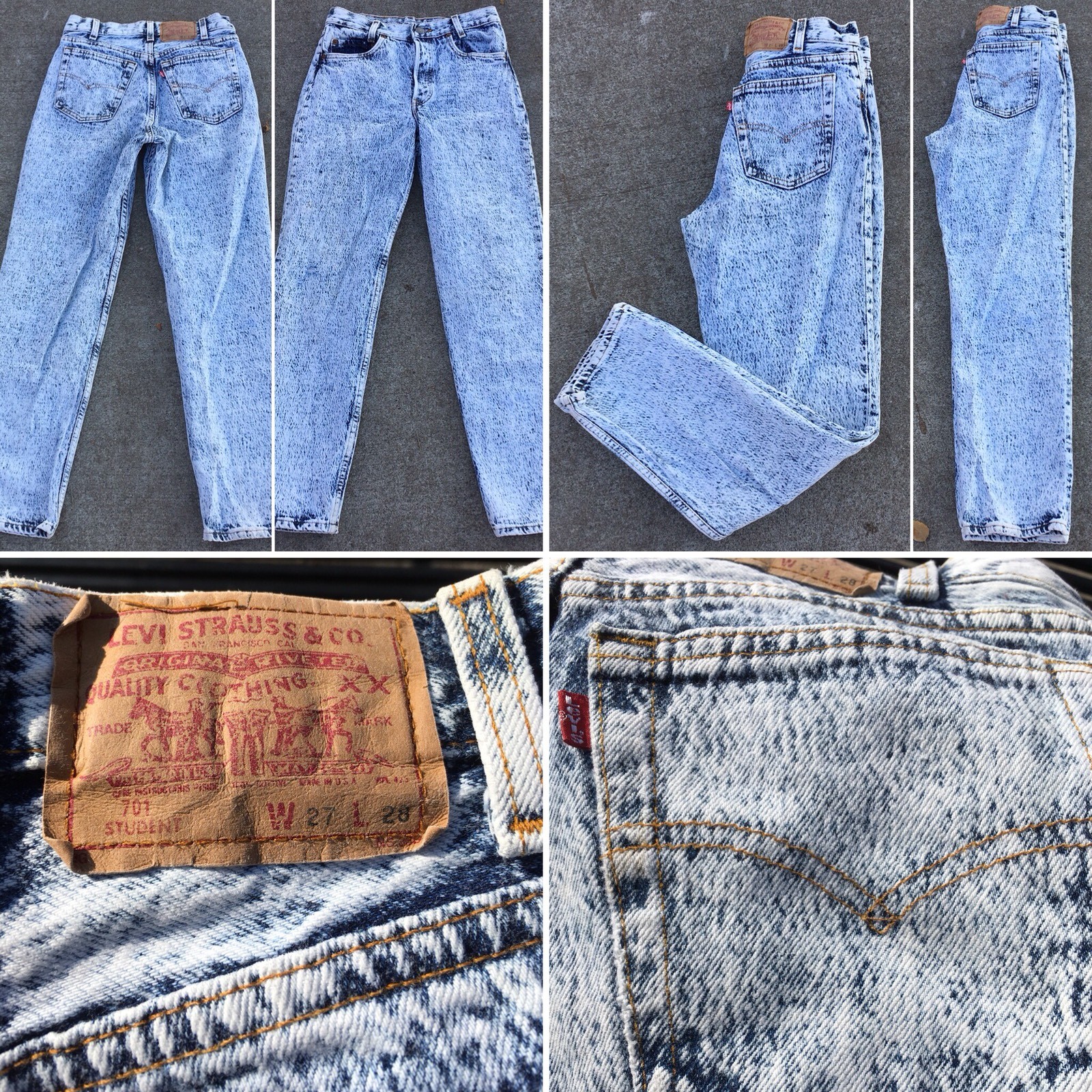 Vintage Levi’s Button Fly 701 Student Jeans Acid Wash W 27 L 28 USA 80s 90s