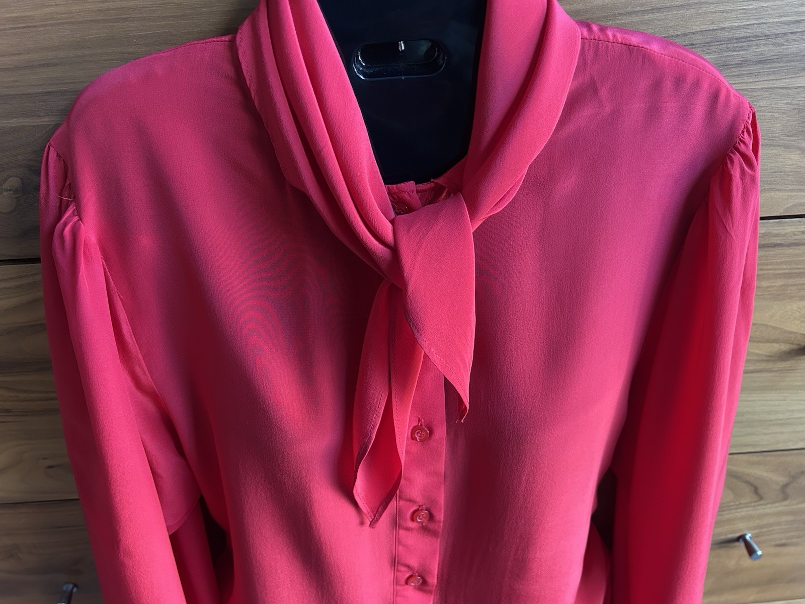Vintage 80s 90s Silk Blouse Angela Tong RED Tie Neck Small Medium