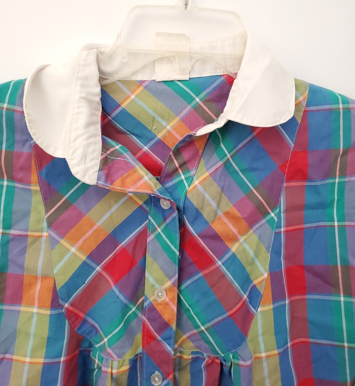 Vintage Halmode Button-Up Shirt Plaid Colorful Size 8 Cotton Blend Machine Wash