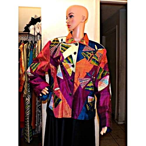 VINTAGE ANAGE 2X WOMEN MULT-COLOR PATCHWORK JACKET