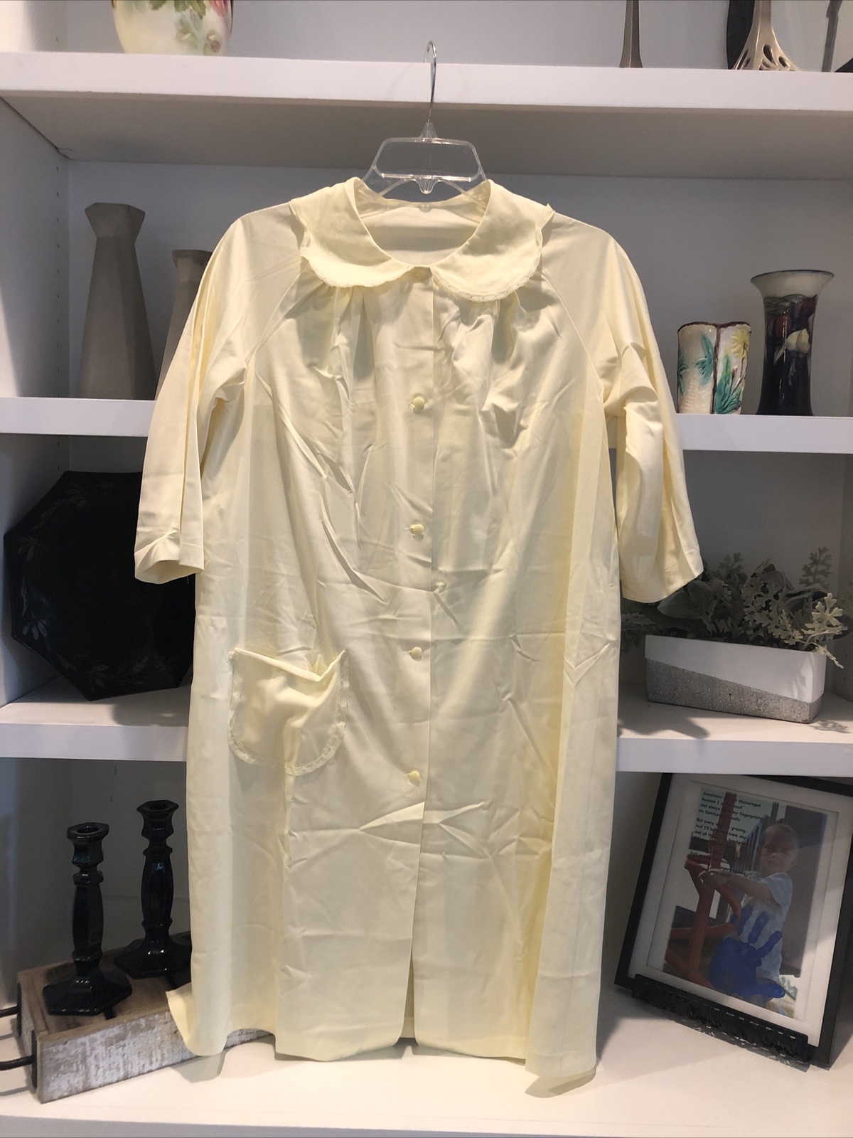 Vintage Shadowline Robe Yellow Womens Small Half Sleeve Button Up Housecoat