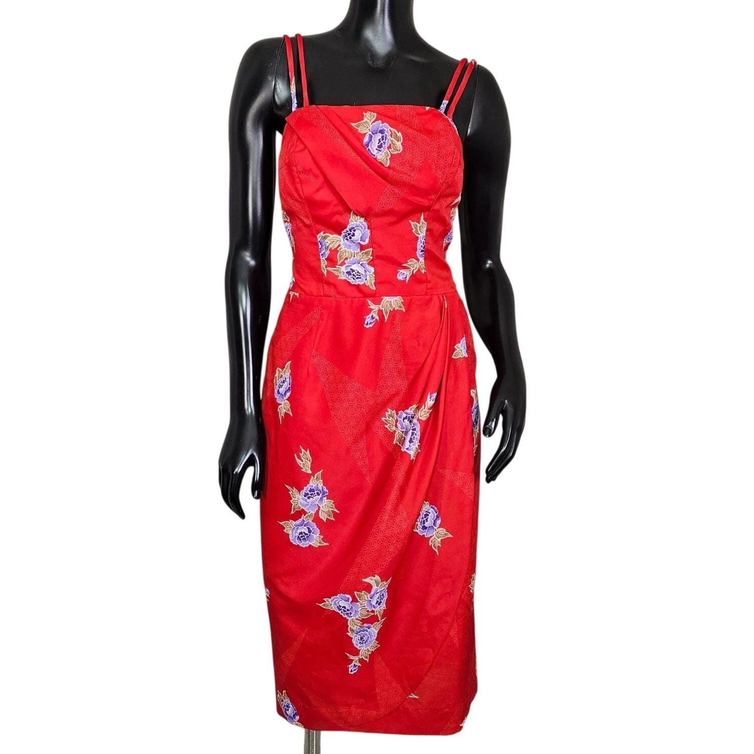 Vintage Paradise Hawaii Red Floral Hawaiian Sarong Dress Talon Zip Pinup Tiki