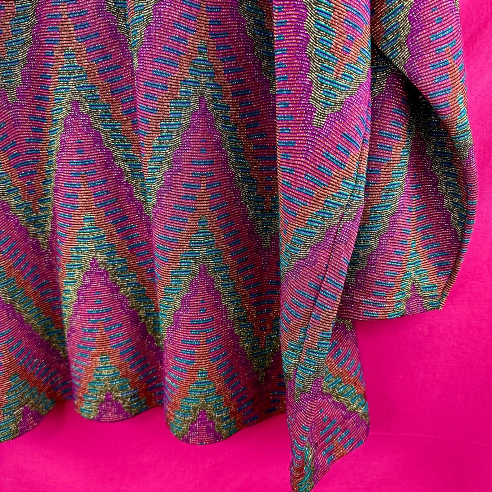 Metallic Vintage 80s 90s Chevron Knit Tunic Top Pink Sparkle 3X Holiday Glam