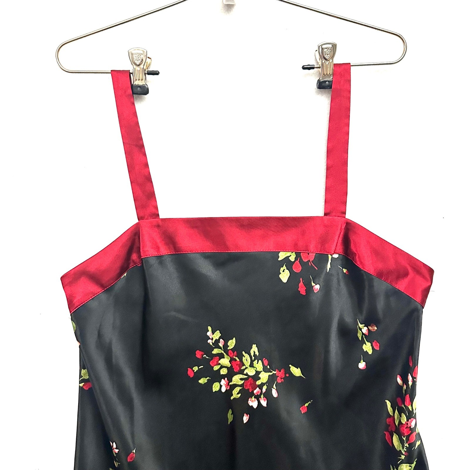 Jones New York L Large Floral Satin Slip Dress Square Neck Vintage 90s Romantic