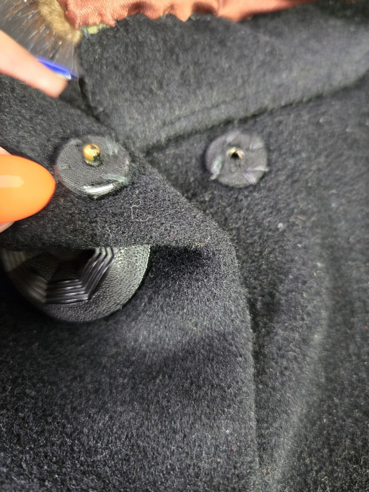 Vintage 40’s-60’s EINIGER Black Wool, Button-Down Fur Trim Collar Swing Coat