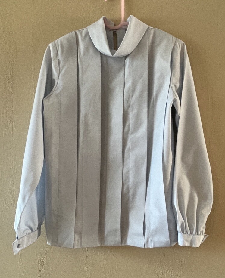 VTG Pleated Thai Silk Tunic Top S Pale Blue Collar Cuff Excel Cond SPRING BEAUTY
