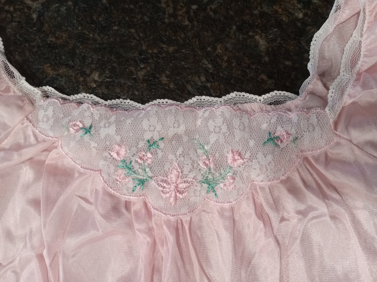 NWT Vtg Glencraft Pale Pink 100% Nylon Lace Trim Nighty Nightgown Size L USA