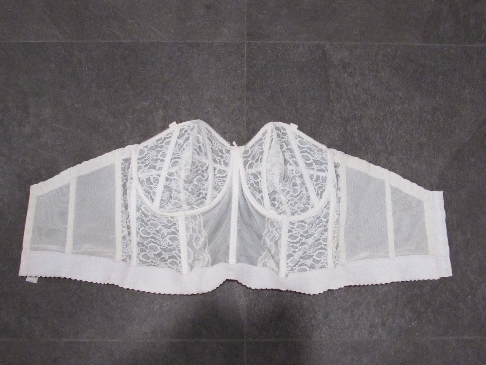 40s 50s vtg Goddess Bustier Longline dress Bra top 42DD White LACE goth lolita L
