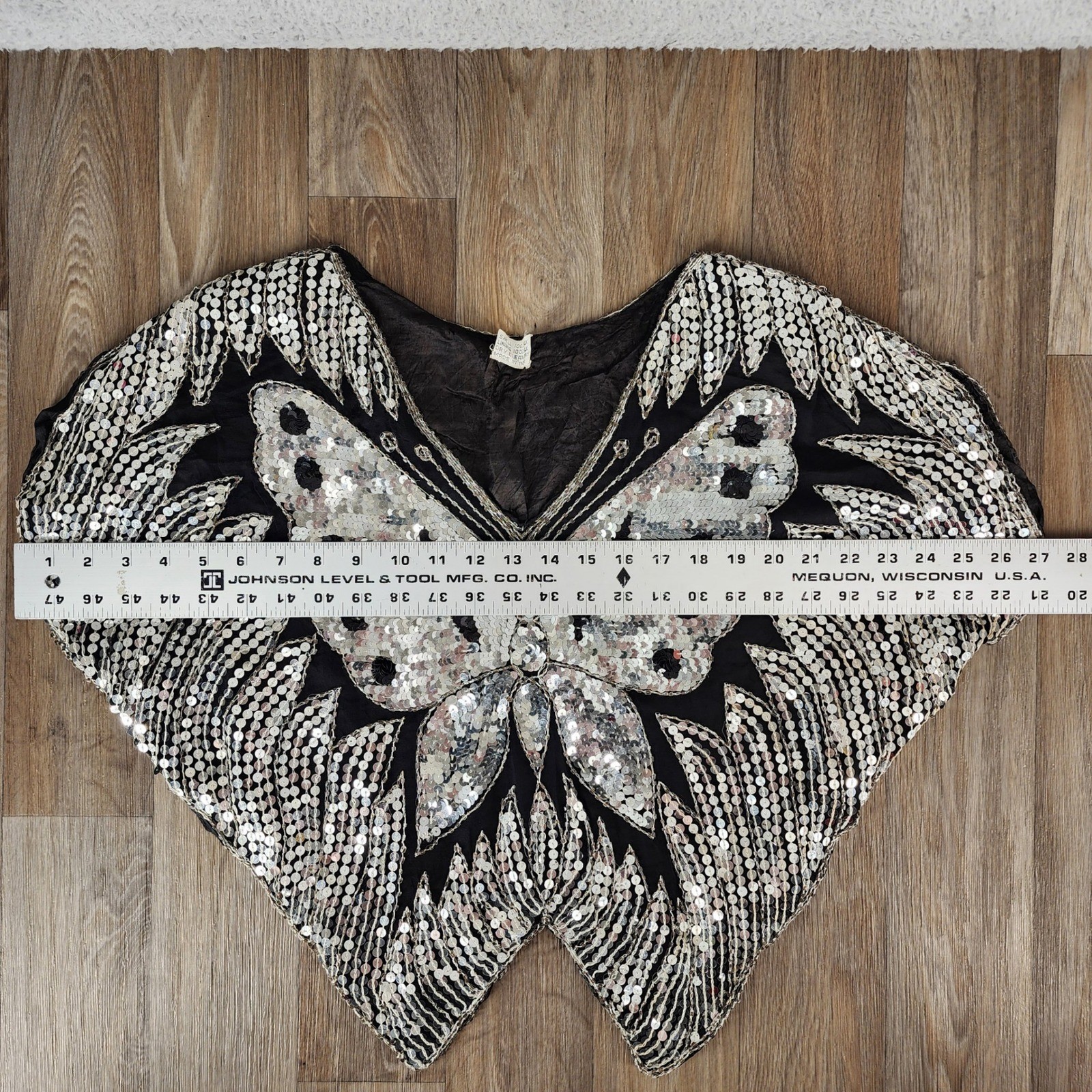 Vintage 100% Silk Silver Sequin Butterfly Top Batwing Dolman Beaded India