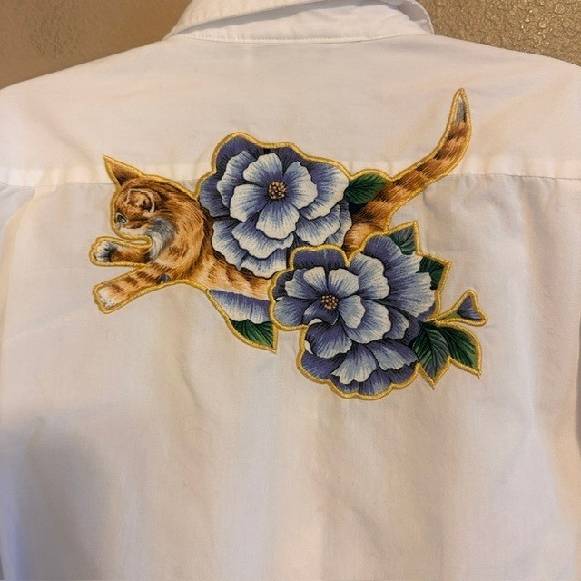 The Quacker Factory Vintage Women’s Cats Button Up Long Sleeve Shirt Blouse LG
