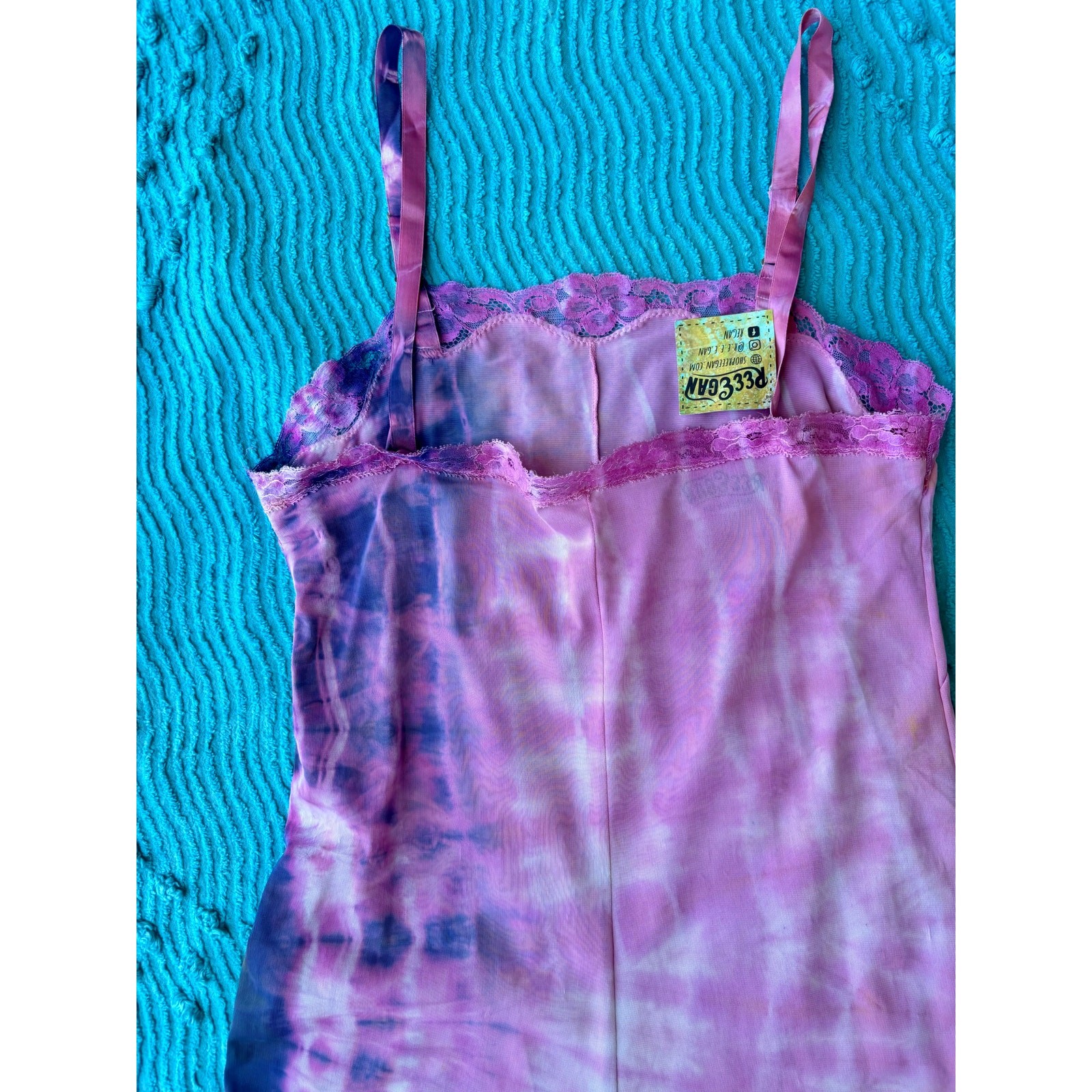 Vintage Reworked Teddy Lingerie Pink Purple Tie Dye Upcycled Bodysuit Lingerie
