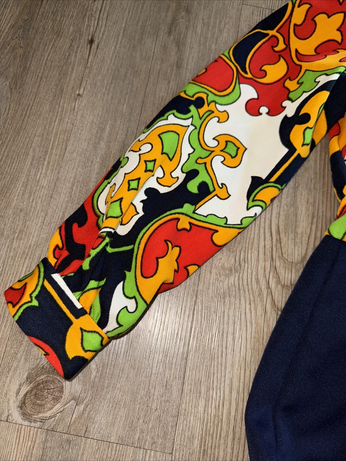 Vintage Groovy 70’s Dress Wide Collar Leslie Fay Knits Mod Baroque Size Medium