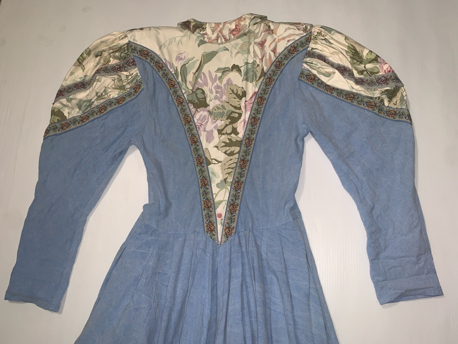 VTG Karen Alexander 80s Denim Puff Sleeve Dress Size 4 USA Made Festival Western
