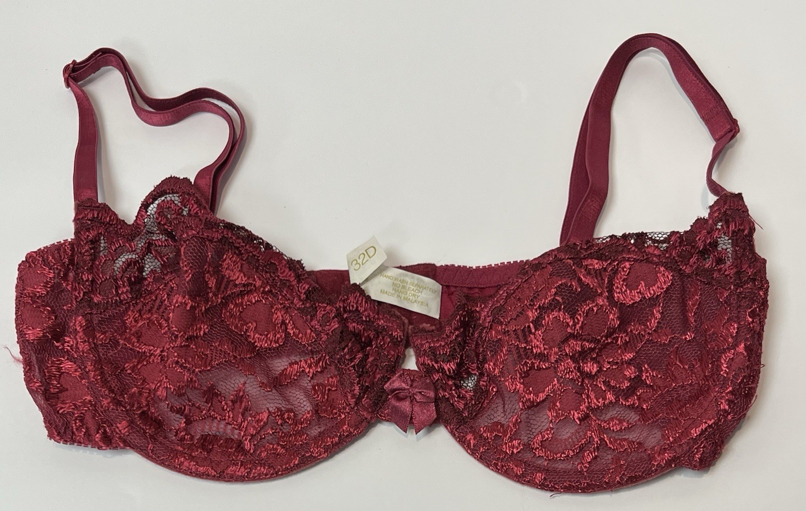 Vintage Victoria’s Secret Gold Label Burgundy Unlined Lace Underwire Bra 32D