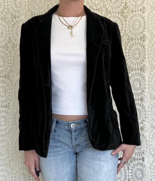 Vintage Black Velvet Blazer Happy Legs Size 11 Made In Hong Kong