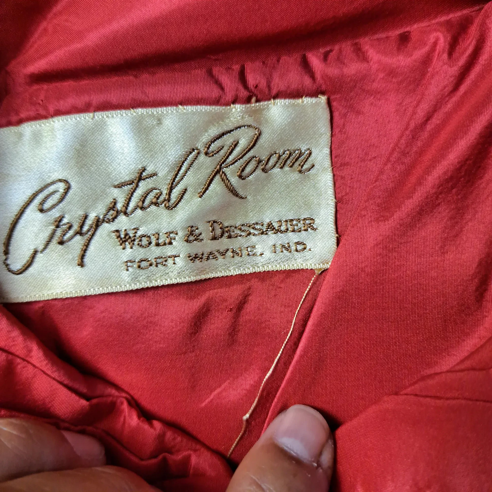 Crystal Room Vintage Red Satin Fit Flare Dress Full Skirt Double Breasted