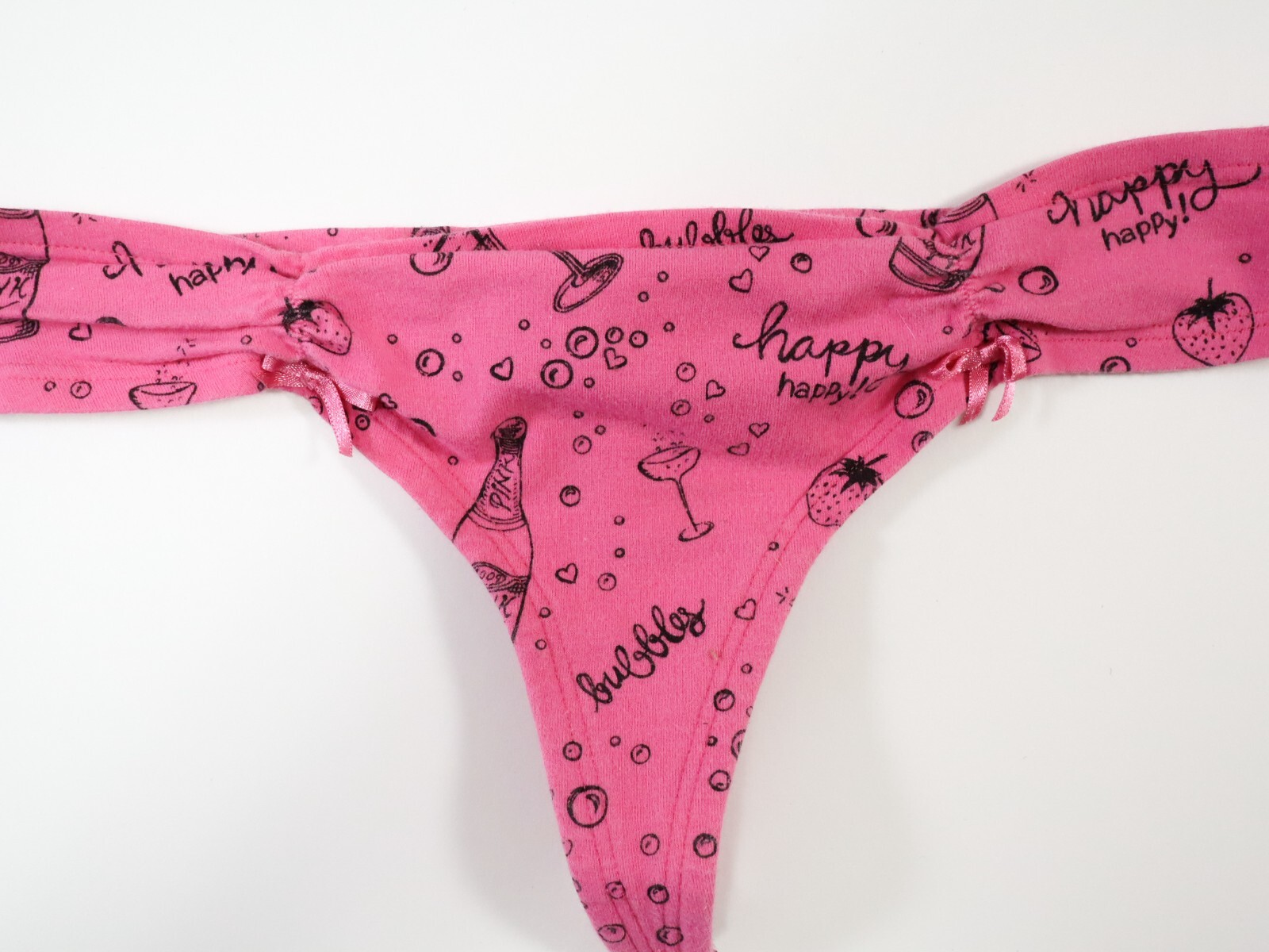 1 Vtg Victoria’s Secret PINK 2009 Ruched Bow Thong Panties Size SMALL