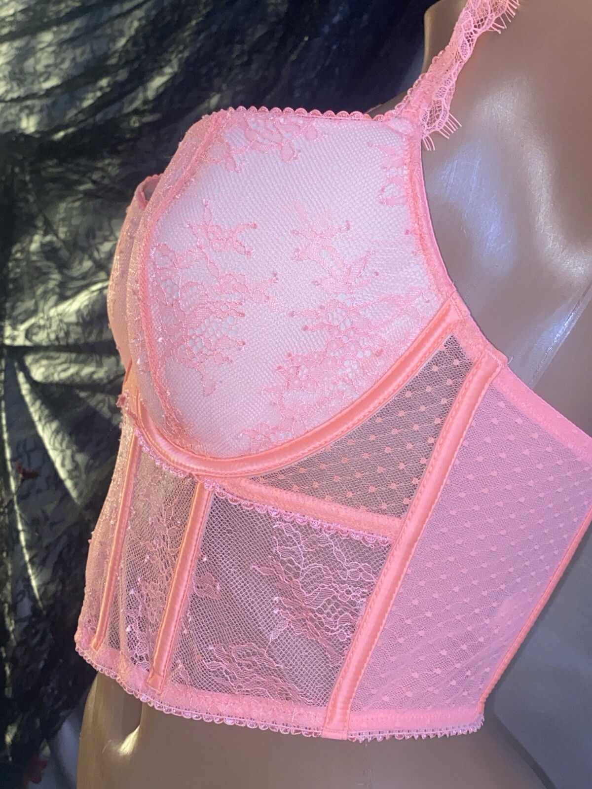 VTG DD S/M 36/38 VS Neon Orange Frilly Corset FRILLY Bra CORSET BUSTIER TOP