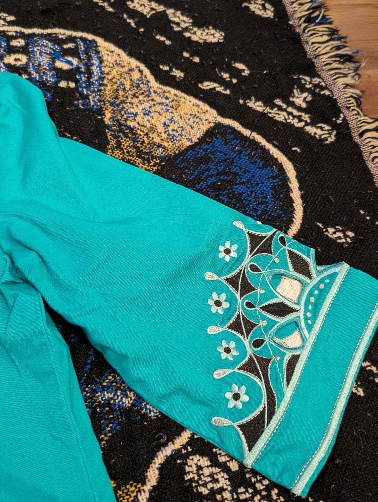 Vtg 90s Sz XS Jacket Coat Bob Mackie Wearable Art Western Turquoise