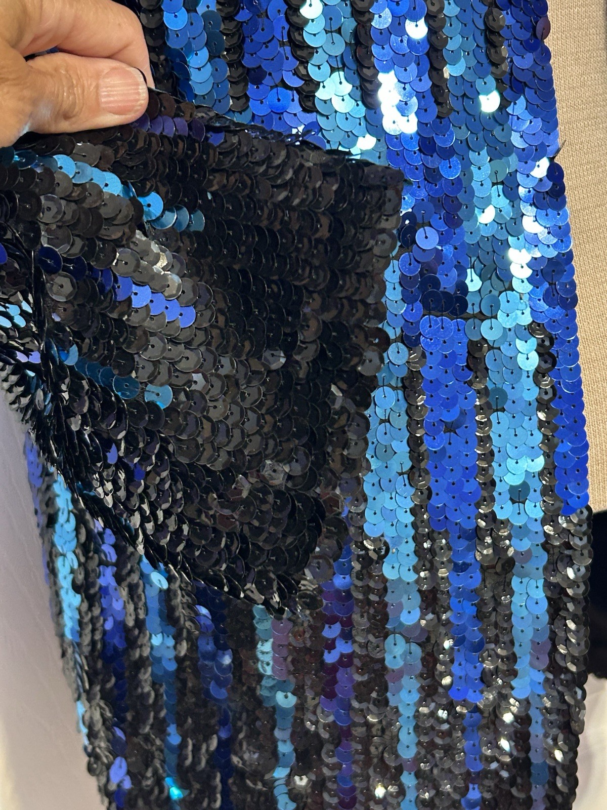Vtg Multicolor Blue Sequin Open Jacket Shiny Disco Glam Rock Statement Formal