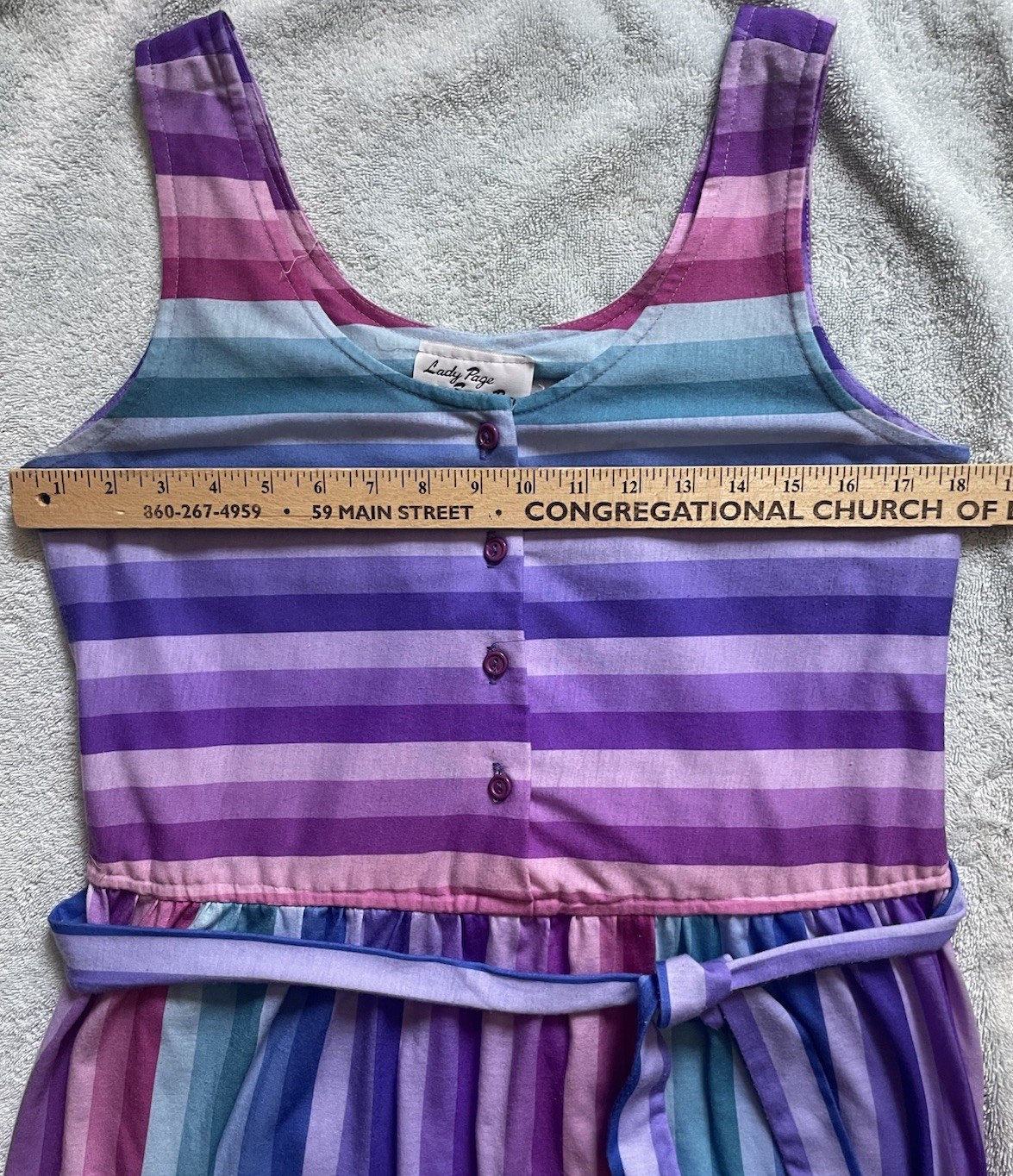 Lady Page Susan Page Vintage Dress Size 12 Striped Pastel Midi 80s Sun Sundress