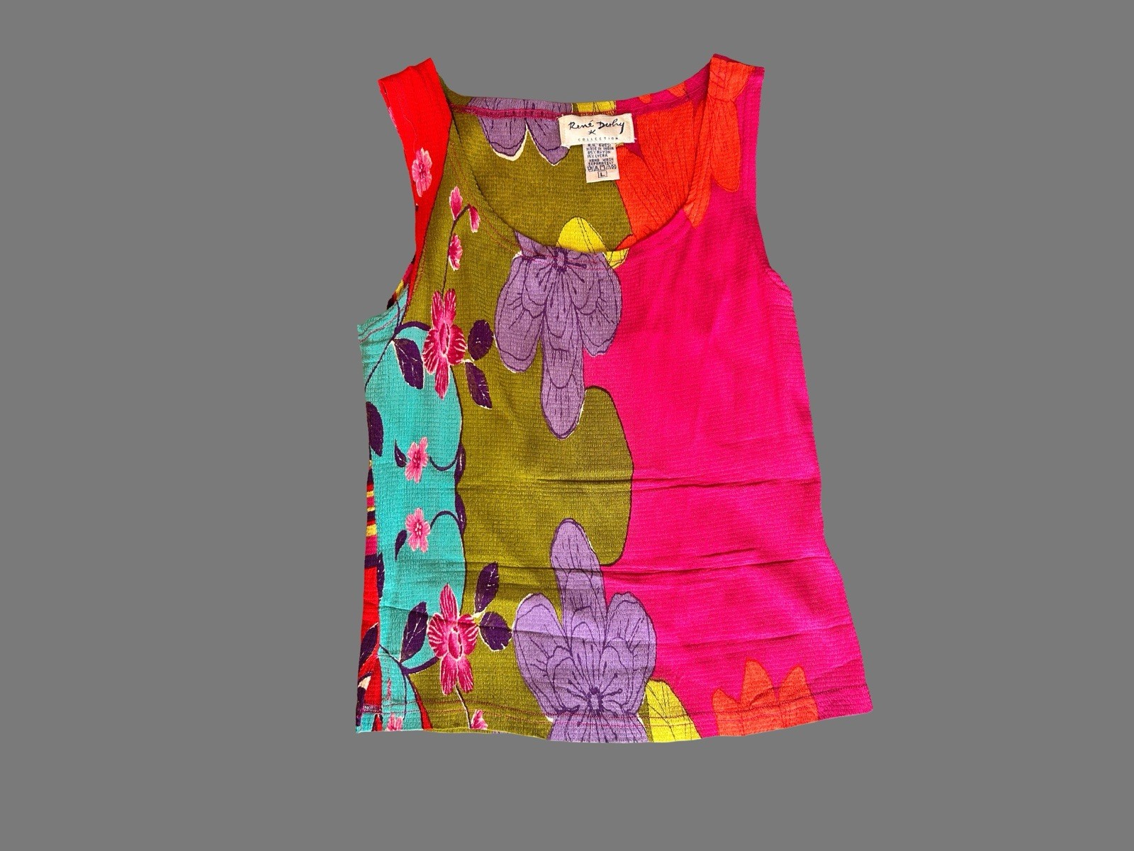 René Derhy Vintage Tank Button Up Set Large Floral 70s Artistic Rare Retro Mod