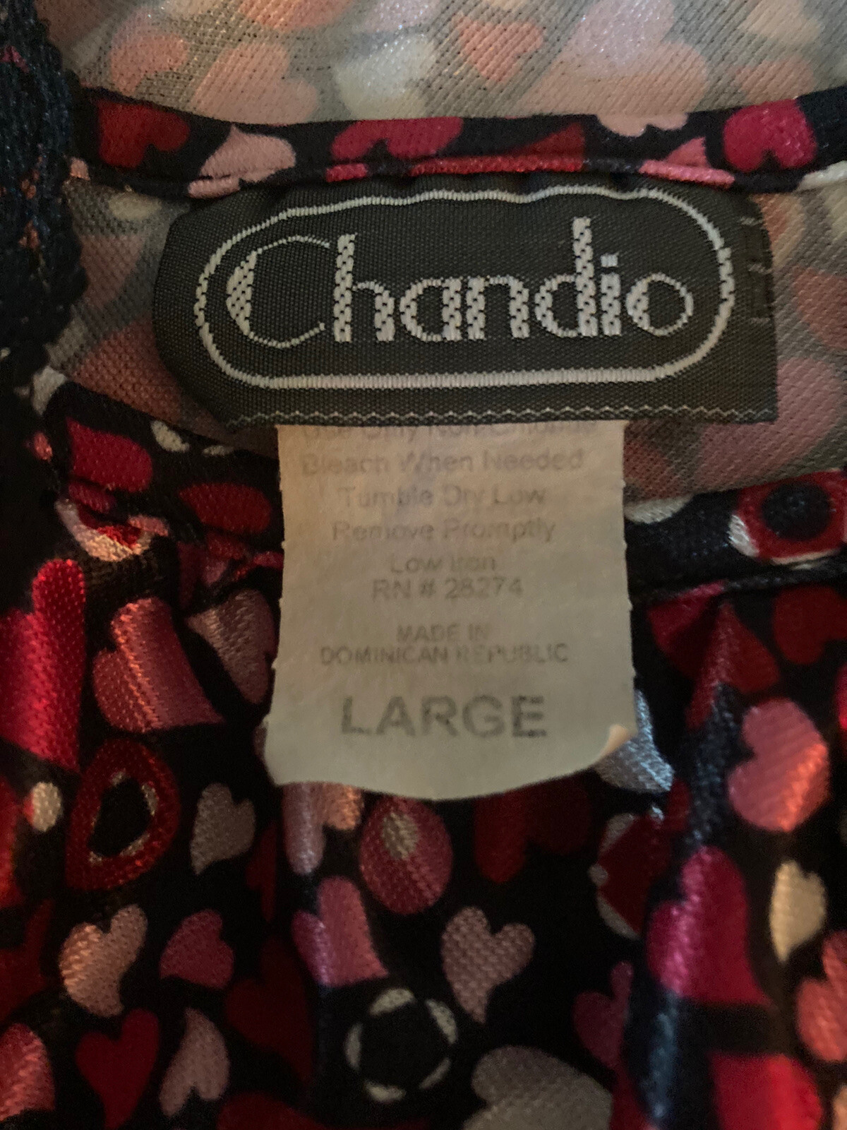 Vintage Chandio Black Pink & White Hearts 2 Piece Nightgown Peignoir Robe Large