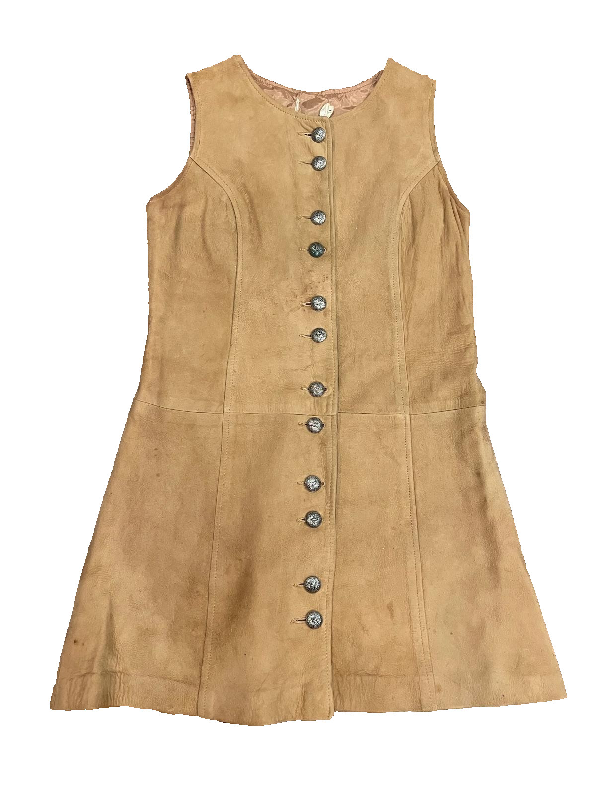 Vintage 1970’s Brown Suede Leather Mini Dress Womens S Mui Mui Waxed Suede Dress