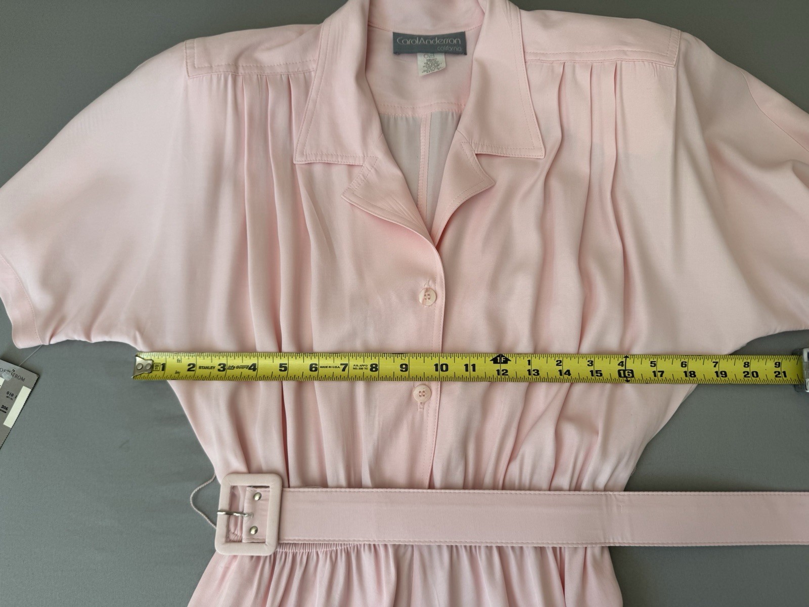 Vintage 80s Carol Anderson Dress Pink Belted Midi NWT Size 8 Power Shoulder USA
