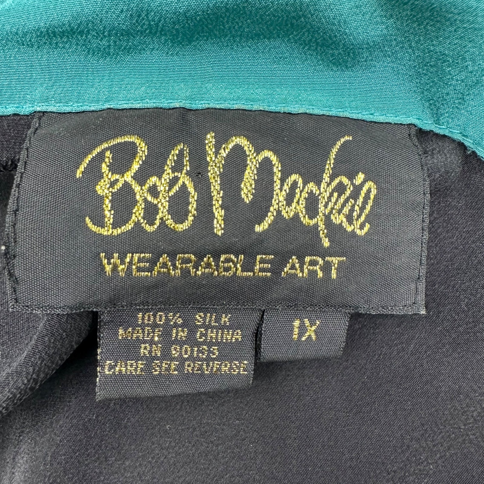 Vintage Bob Mackie Wearable Art Shirt Silk Western 90s Blouse Teal Black 1X READ
