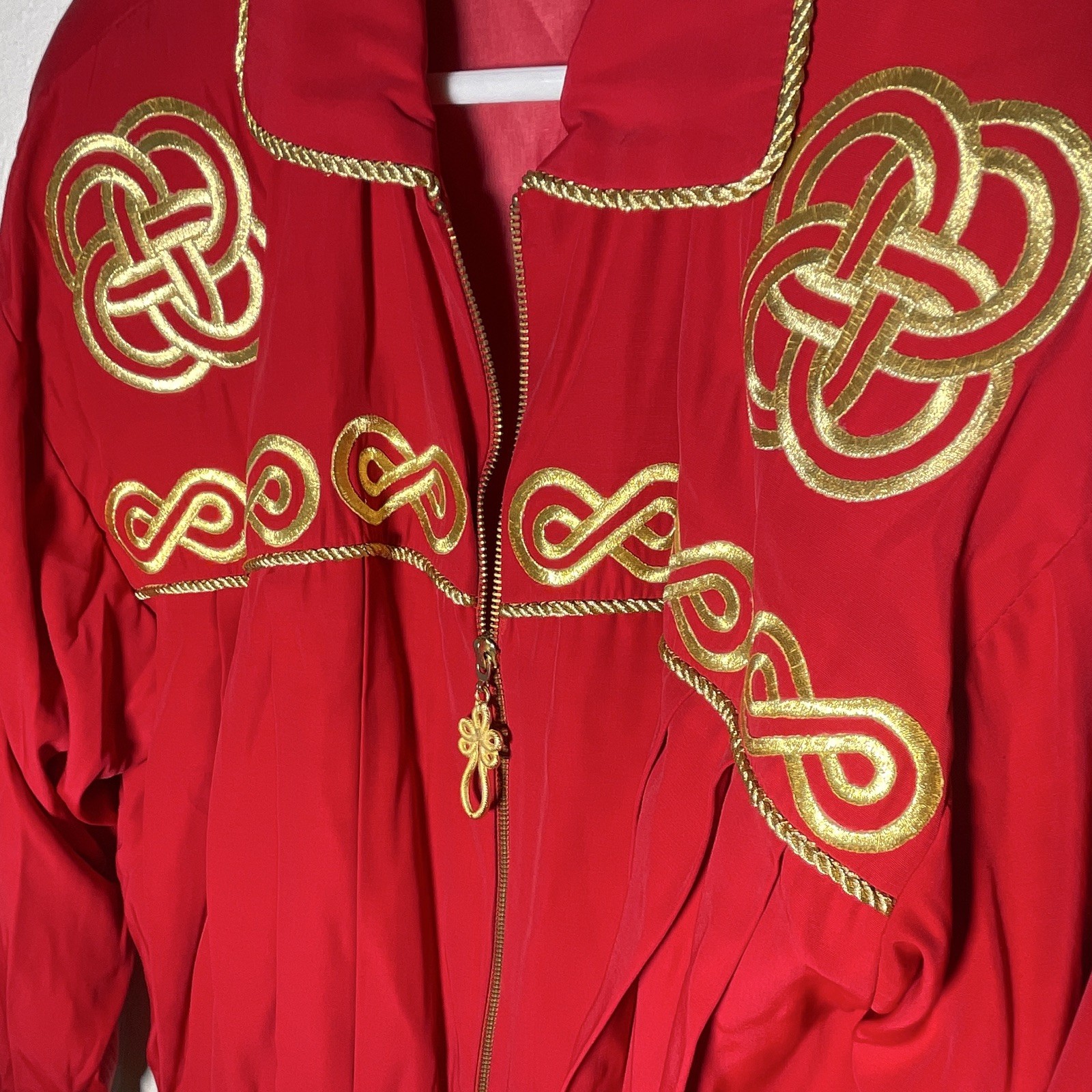 Vital Elements Red/Gold Embroidered Zip Jacket & Pants Pant Suit Set XS