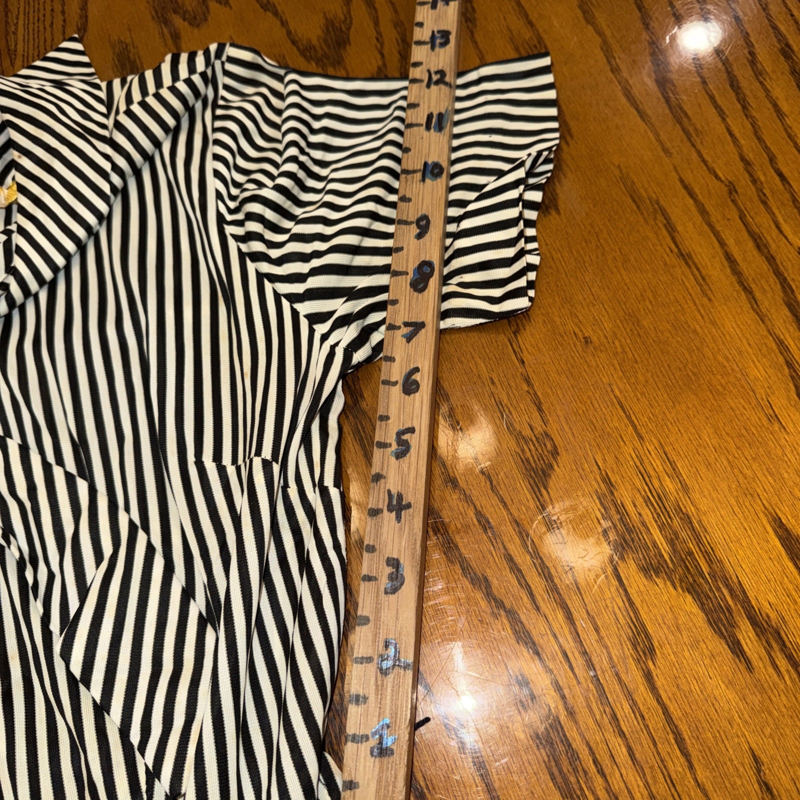 VTG 1970s Helen Scott Striped Midi Dress M/L Rockabilly Secretary Tie Neck